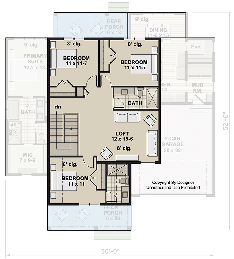 Plan 14941RK: Two-Story Modern Farmhouse Plan with Loft Upstairs - 2528 Sq Ft - Floor Plan - 2nd Floor - Farmhouse, Modern Farmhouse