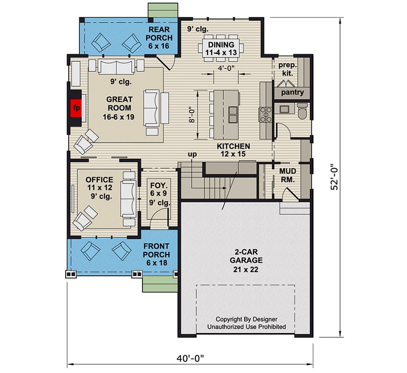 Plan 14951RK: Two-Story Craftsman House Plan with Loft - 2216 Sq Ft - Floor Plan - Main Level - Craftsman, Traditional