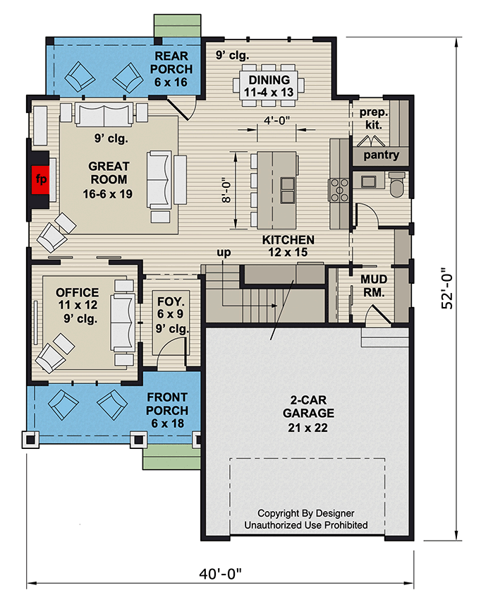Plan 14952RK: 3-Bedroom Craftsman House Plan with Second Floor Master Suite - 2216 Sq Ft - Floor Plan - Main Level - Craftsman, Traditional