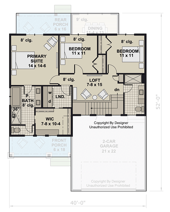 Plan 14952RK: 3-Bedroom Craftsman House Plan with Second Floor Master Suite - 2216 Sq Ft - Floor Plan - 2nd Floor - Craftsman, Traditional