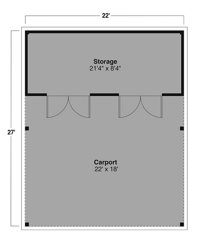 Plan 72501DA: Rustic Detached Carport Garage with Dual Storage Bays - Floor Plan - Main Level - Rustic