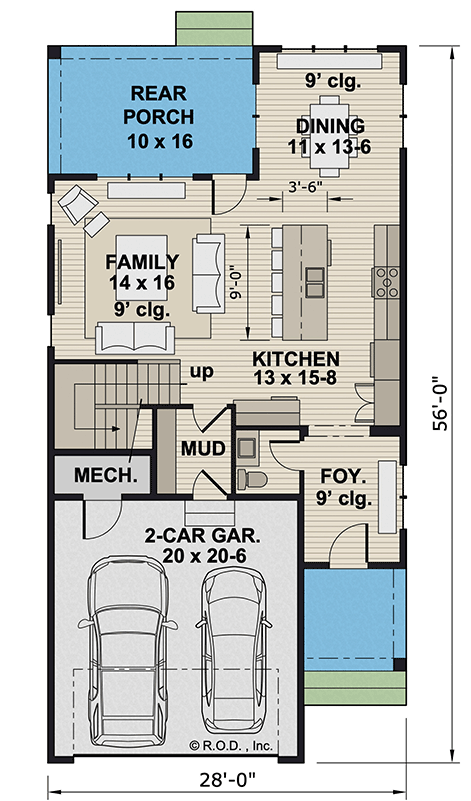 Plan 14927RK: Two-Story Craftsman House Plan with Second Floor Master Suite - 1776 Sq Ft - Floor Plan - Main Level - Craftsman, Traditional