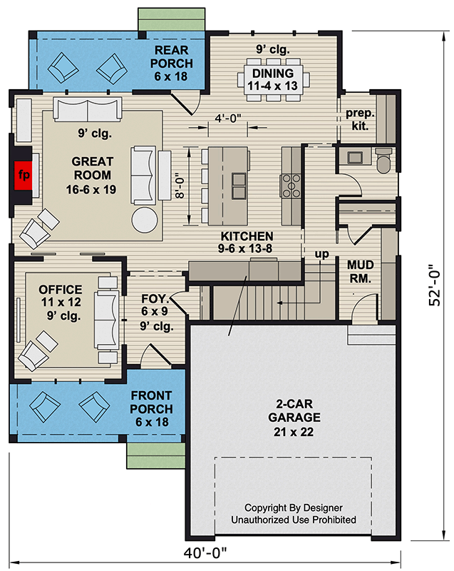 Plan 14961RK: Two-Story Modern Farmhouse Plan with Home Office - 2216 Sq Ft - Floor Plan - Main Level - Modern Farmhouse