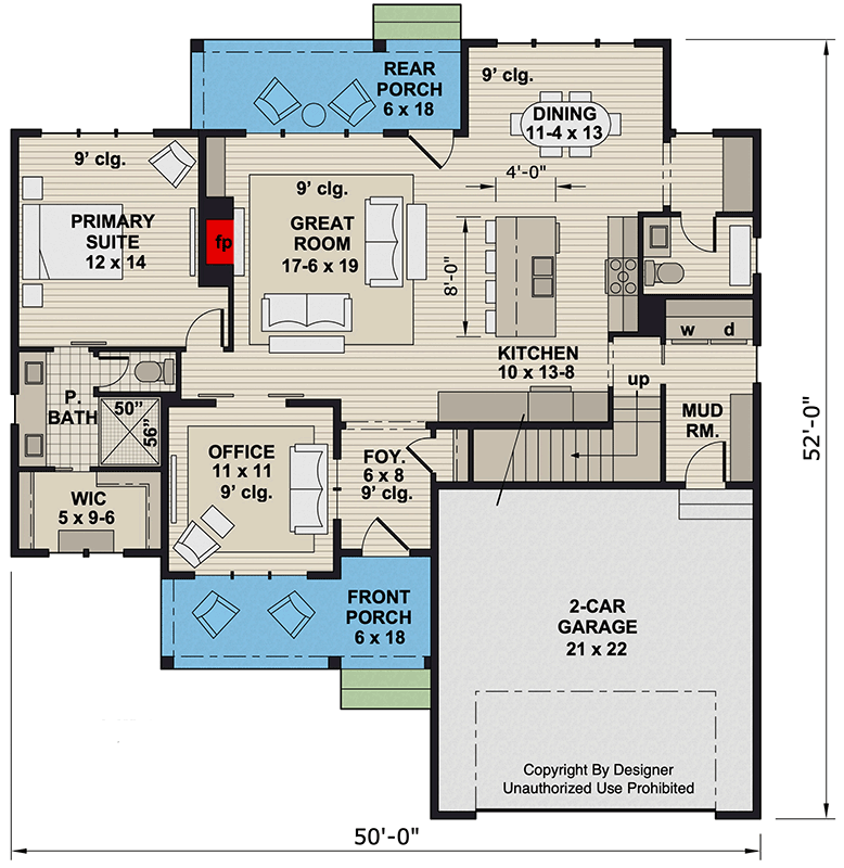 Plan 14964RK: Two-Story Modern Farmhouse Plan with Home Office - 2500 Sq Ft - Floor Plan - Main Level - Farmhouse, Modern Farmhouse