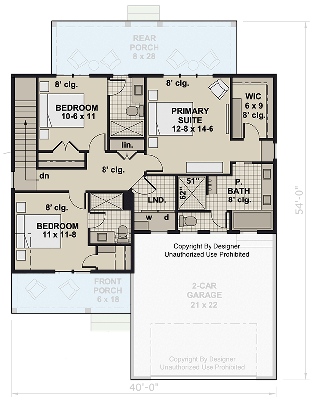 Plan 14967RK: Two-Story 3-Bedroom Farmhouse Plan with Home Office - 2132 Sq Ft - Floor Plan - 2nd Floor - Farmhouse