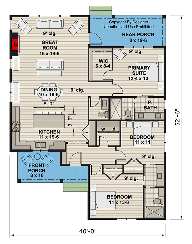 Plan 14973RK: Single-Story 3-Bed Modern Farmhouse Plan with L-Shape Kitchen - 1621 Sq Ft - Floor Plan - Main Level - Country, Farmhouse