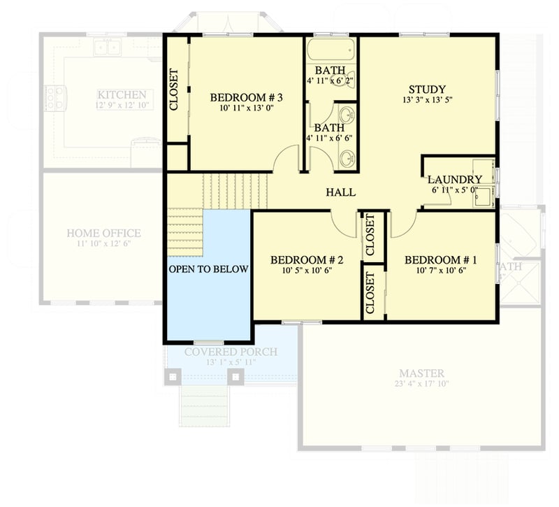 Plan 61601UT: Two-Story Traditional House Plan with Drive-Under 2-Car Garage - 2601 Sq Ft - Floor Plan - 2nd Floor - Traditional