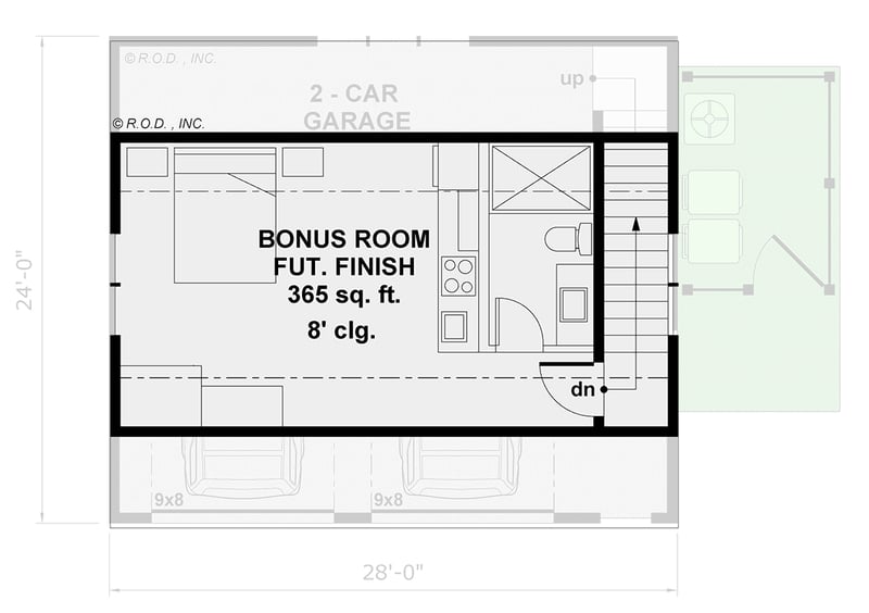 Plan 14992RK: 2-Car Traditional Garage Plan with Bonus Room Above - Floor Plan - 2nd Floor - Traditional