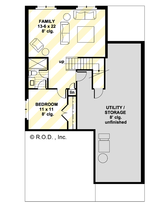 Plan 140001RK: Single-Story Modern Farmhouse with Optional Lower Level - 1319 Sq Ft - Floor Plan - Optionally Finished Lower Level - Country, Farmhouse