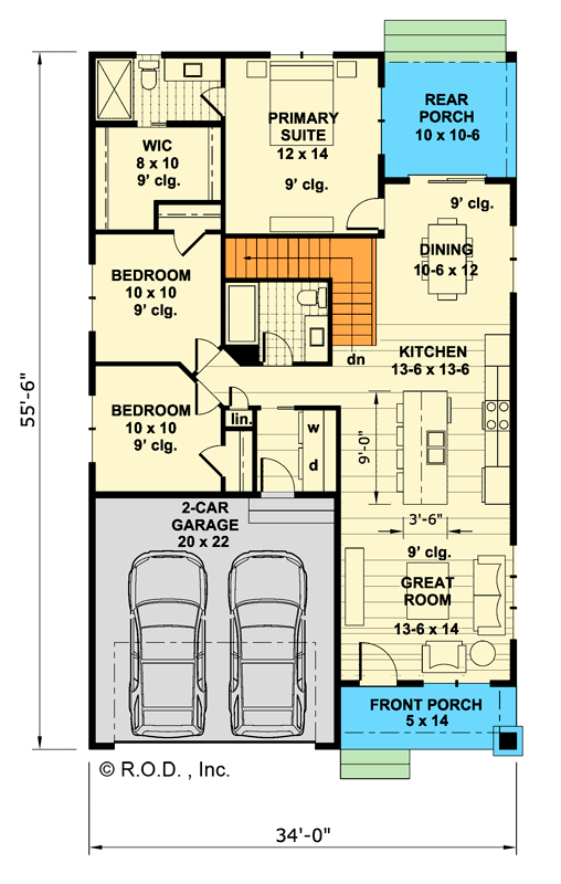 Plan 140001RK: Single-Story Modern Farmhouse with Optional Lower Level - 1319 Sq Ft - Floor Plan - Main Level - Country, Farmhouse