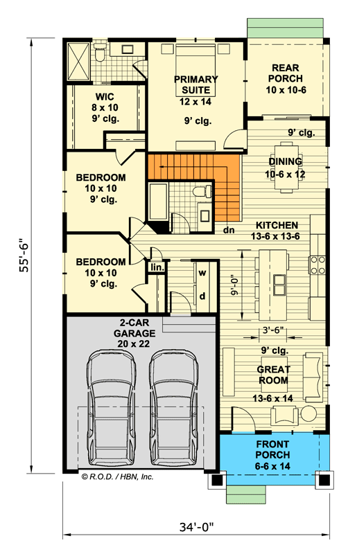 Plan 140003RK: 3-Bed Craftsman-Style House Plan with Open Kitchen and Dining Area - 1319 Sq Ft - Floor Plan - Main Level - Country, Craftsman, Traditional
