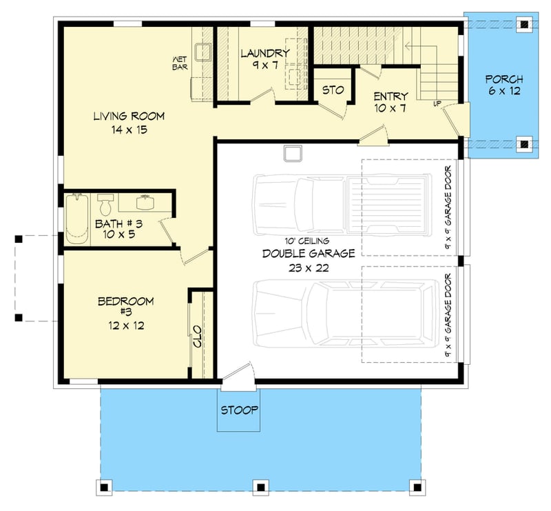 Plan 680542VR: Modern 3 Bed House Plan with Upstairs Living and Art Loft - Floor Plan - Main Level - Contemporary, Modern