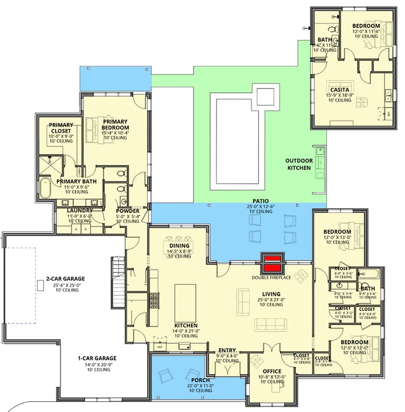 Plan 380026ASH: Single-Story Ranch House Plan with 1-Bedroom In-Law Suite - 3570 Sq Ft - Floor Plan - Main Level - Ranch