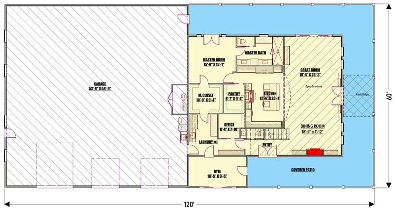 Plan 400028FTY: Two-Story Barndominium House Plan with Wrap-Around Porch  - 3161 Sq Ft - Floor Plan - Main Level - Barndominium