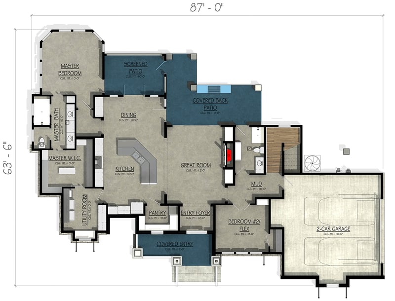 Plan 307742RAD: Country House Plan with Screened Porch and Outdoor Kitchen - 2542 Sq Ft - Floor Plan - Main Level - Craftsman, Hill Country, Mountain