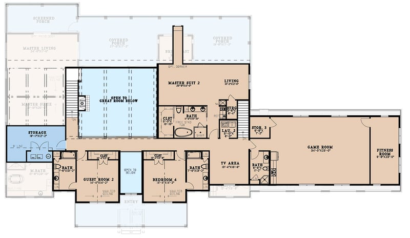 Plan 70920MK: 5-Bed Luxury Farmhouse Plan with 2-Story Great Room - 7618 Sq Ft - Floor Plan - 2nd Floor - Craftsman, Farmhouse