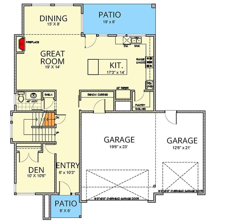 Plan 267061SPK: 4-Bed Contemporary House Plan with Den or Flex Room - 2699 Sq Ft - Floor Plan - Main Level - Contemporary