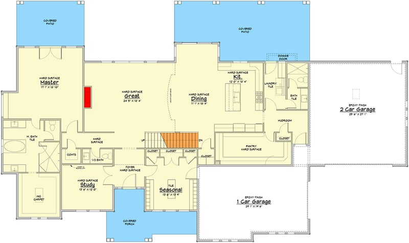 Plan 910109WHD: 3-Bed New American House Plan with Study and Seasonal Room - 4859 Sq Ft - Floor Plan - Main Level - Craftsman, New American