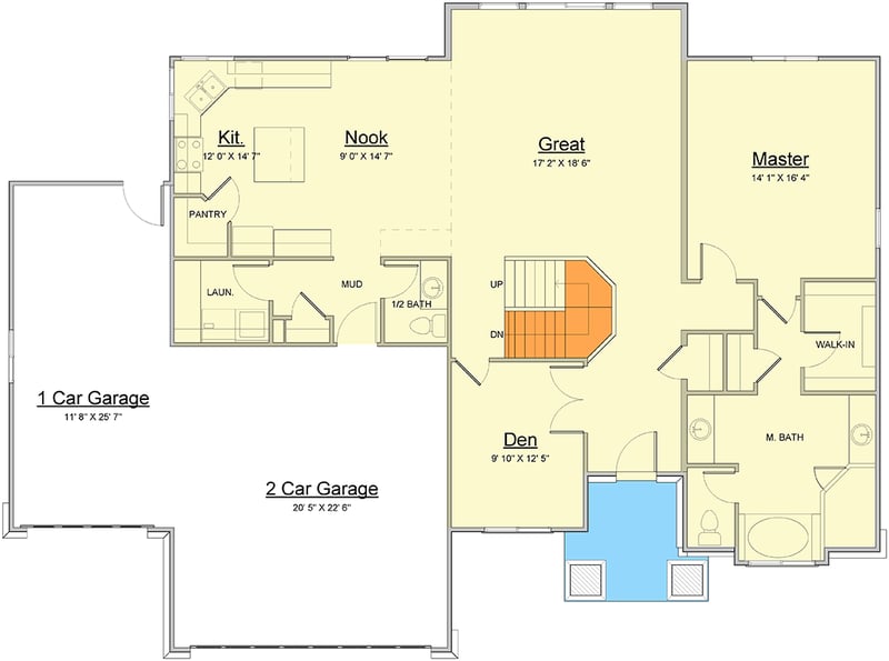 Plan 910116WHD: Spacious 4-Bedroom House Plan with Loft and Den - Floor Plan - Main Level - Traditional