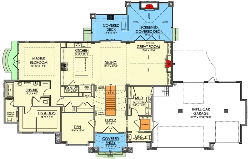 Plan 81864AB: 5-Bedroom One-Story Home Plan with 3-Car Garage and 10 Ceilings - Floor Plan - Main Level - Craftsman, Mountain, Prairie, Ranch