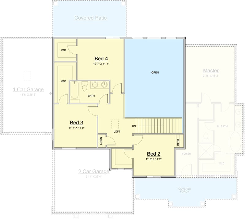 Plan 910120WHD: 4-Bed Mountain Northwest House Plan with 2-Story Great Room and Loft - 2518 Sq Ft - Floor Plan - 2nd Floor - Mountain, New American, Northwest