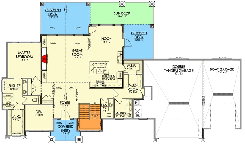 Plan 81865AB: 3-Bed Mountain House Plan with Lower Level Exercise Room - 3962 Sq Ft - Floor Plan - Main Level - Craftsman, Mountain, New American, Ranch