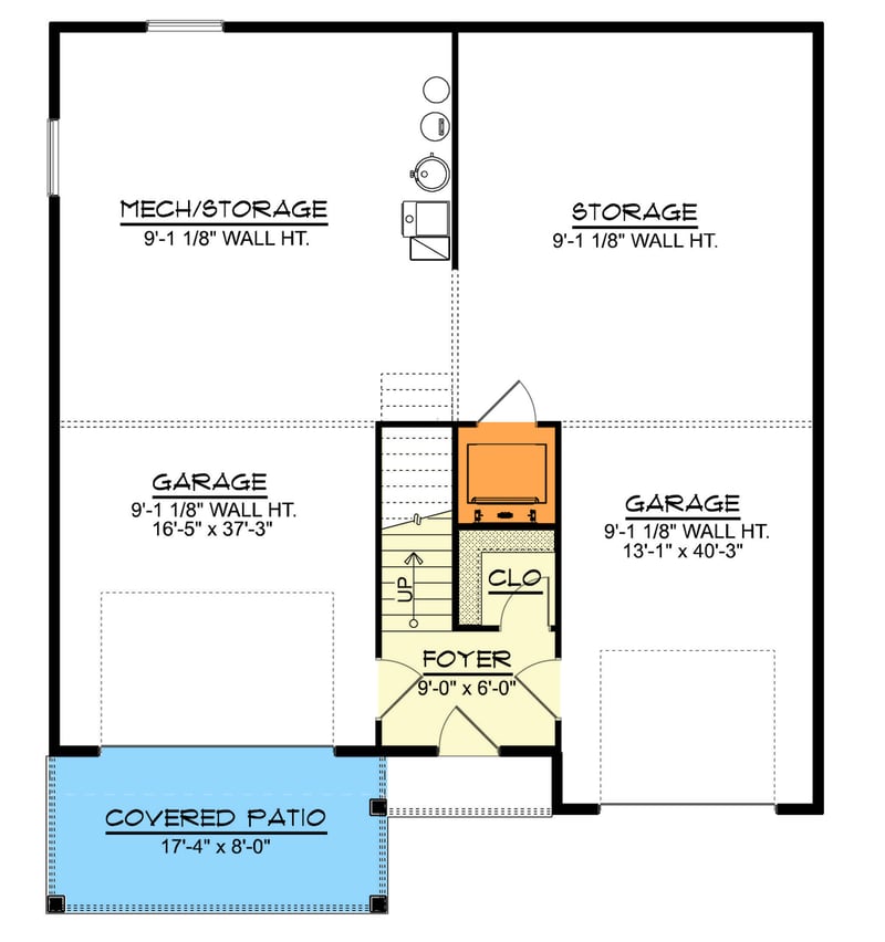 Plan 135341GRA: Traditional Oversized Garage Plan with 3-Beds Upstairs - 1614 Sq Ft - Floor Plan - Main Level - Carriage, Traditional