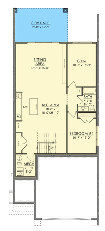 Plan 81870AB: 4-5 Bed Modern Contemporary Plan with Luxurious Primary Suite  and Rooftop Patio- 3402 Sq Ft - Floor Plan - Lower Level - Finished Walkout Basement - Contemporary, Modern