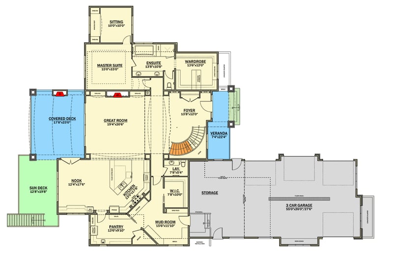 Plan 81875AB: Elegant 3-Bedroom Luxury Home with 3-Car Garage and Expansive Living Spaces - Floor Plan - Main Level - European