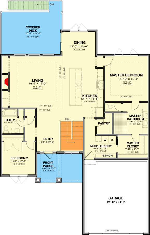 Plan 600014PDZ: 2 or 4 Bedroom New American Cottage House Plan with Optionally Finished Basement - 1814 Sq Ft - Floor Plan - Main Level - Cottage, New American, Traditional