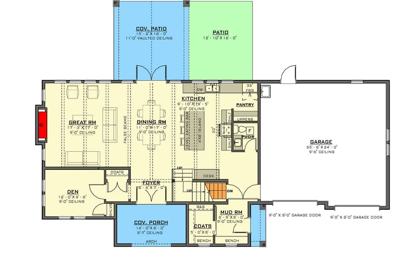Plan 770521JME: 3-Bed European Transitional House Plan with Den or Flex Room - 2473 Sq Ft - Floor Plan - Main Level - European, Transitional, Tudor