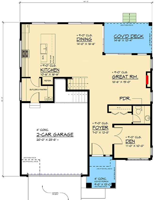 Plan 666295RAF: Two-Story Northwest House Plan with Den or Office - 2833 Sq Ft - Floor Plan - Main Level - Northwest