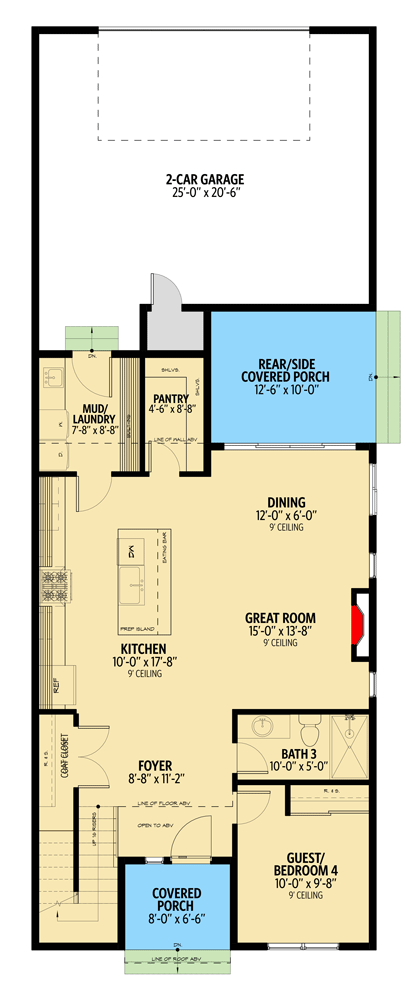 Plan 666297RAF: 3 or 4-Bed Contemporary House Plan with Flex Guest Room - 1897 Sq Ft - Floor Plan - Main Level - Contemporary, New American, Northwest