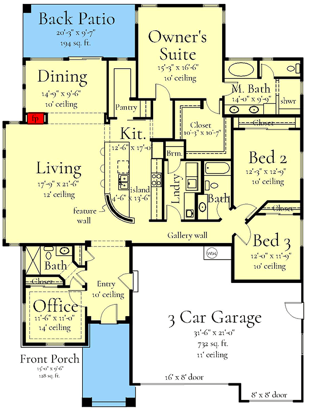 Plan 833039WAT: 3 or 4 Bed Contemporary House Plan with Flex Room - 2368 Sq Ft - Floor Plan - Main Level - Contemporary