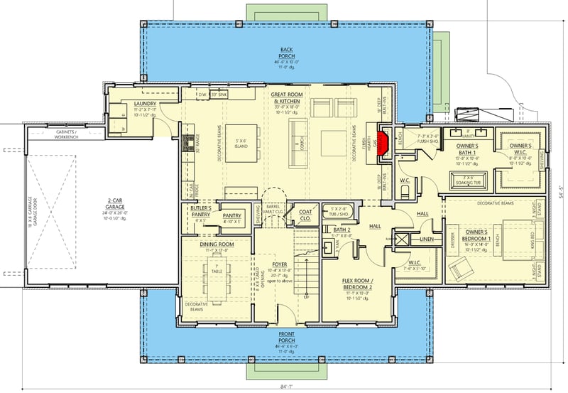 Plan 865024SHW: Flexible 3-Bed Modern Farmhouse Ranch Home Plan with - 2984 Sq Ft - Floor Plan - Main Level - Country, Hill Country, Modern Farmhouse, Transitional