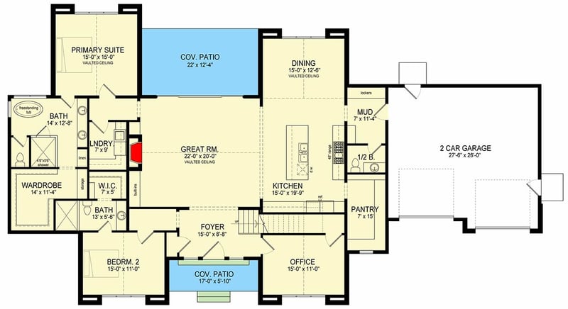 Plan 493030GNT: 4-Bedroom Transitional House Plan with Bonus Room Above Garage - 3632 Sq Ft - Floor Plan - Main Level - European, Transitional