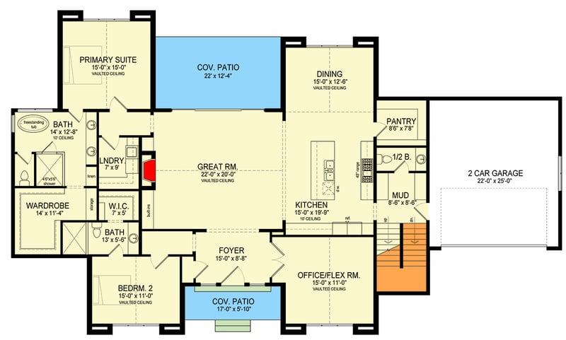 Plan 493031GNT: 4-Bed Transitional House Plan with Unfinished Bonus Room Above Garage - 3744 Sq Ft - Floor Plan - Main Level - European, Transitional