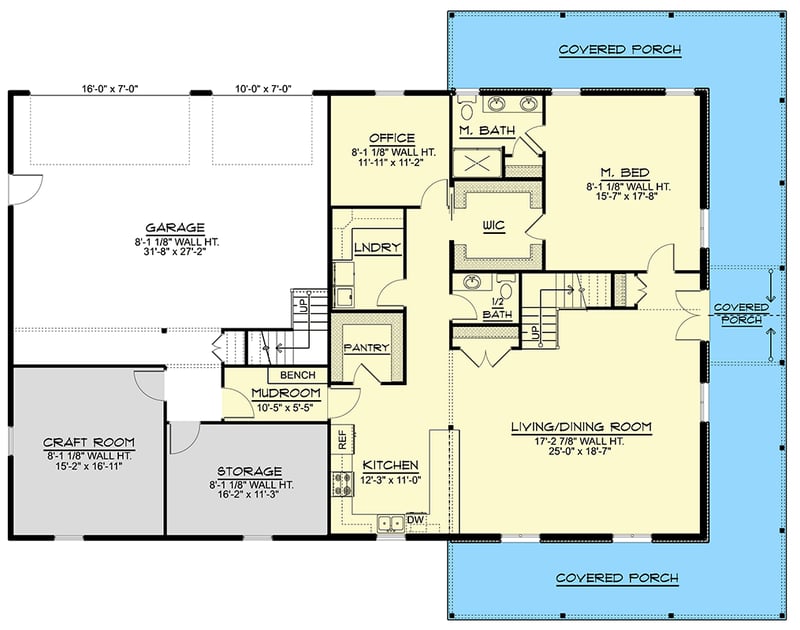 Plan 135345GRA: Two-Story Barndominium House Plan with Wrap Around Porch and Finished Apartment - 3395 Sq Ft - Floor Plan - Main Level - Barndominium