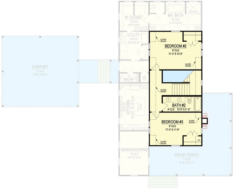 Plan 170000ADS: Two-Story Classic Farmhouse Plan with Wrap-Around Porch - 2184 Sq Ft - Floor Plan - 2nd Floor - Cottage, Country, Farmhouse, Modern Farmhouse, Traditional