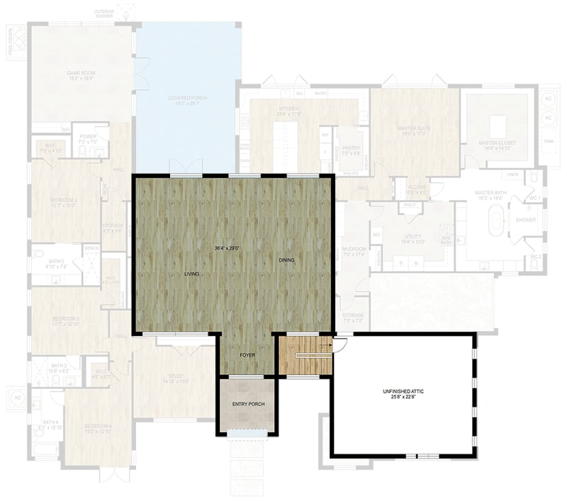Plan 430134LY: 4-Bedroom Modern House Plan with Unfinished Attic Upstairs - 4641 Sq Ft - Floor Plan - 2nd Floor - Contemporary, Modern