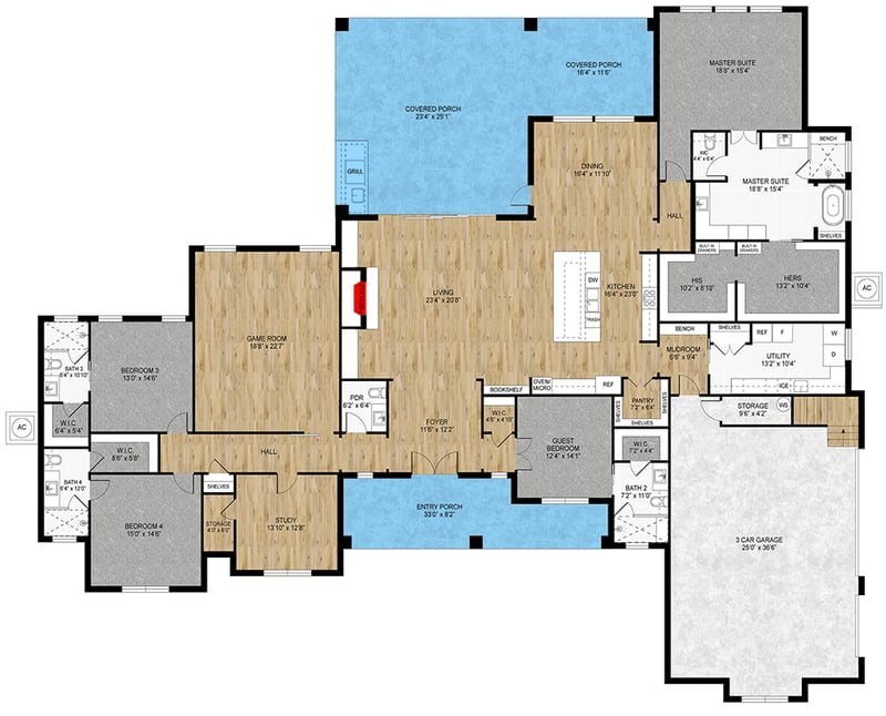 Plan 430135LY: 4-Bedroom Modern Farmhouse Plan with Outdoor Kitchen - 4386 Sq Ft - Floor Plan - Main Level - Modern Farmhouse