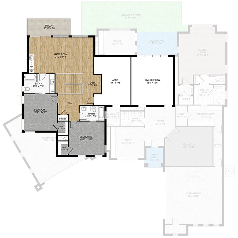 Plan 430137LY: Two-Story Contemporary House Plan with Media Room - 4467 Sq Ft - Floor Plan - 2nd Floor - Contemporary