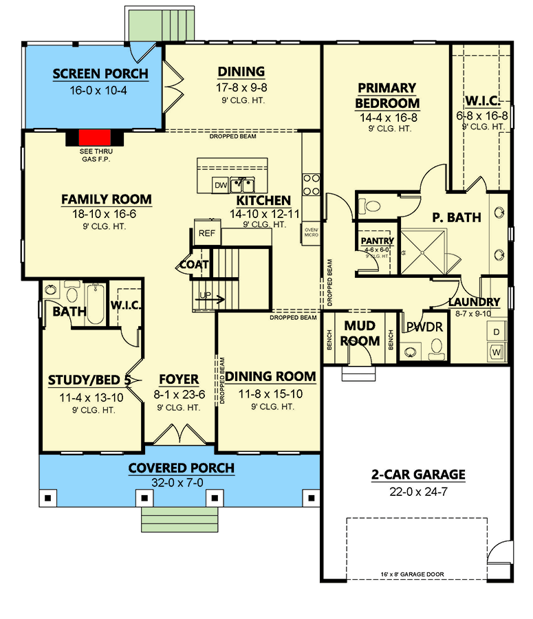 Plan 260031RVC: 5-Bedroom New American Craftsman House Plan Second Level Loft - 3432 Sq Ft - Floor Plan - Main Level - Craftsman, New American