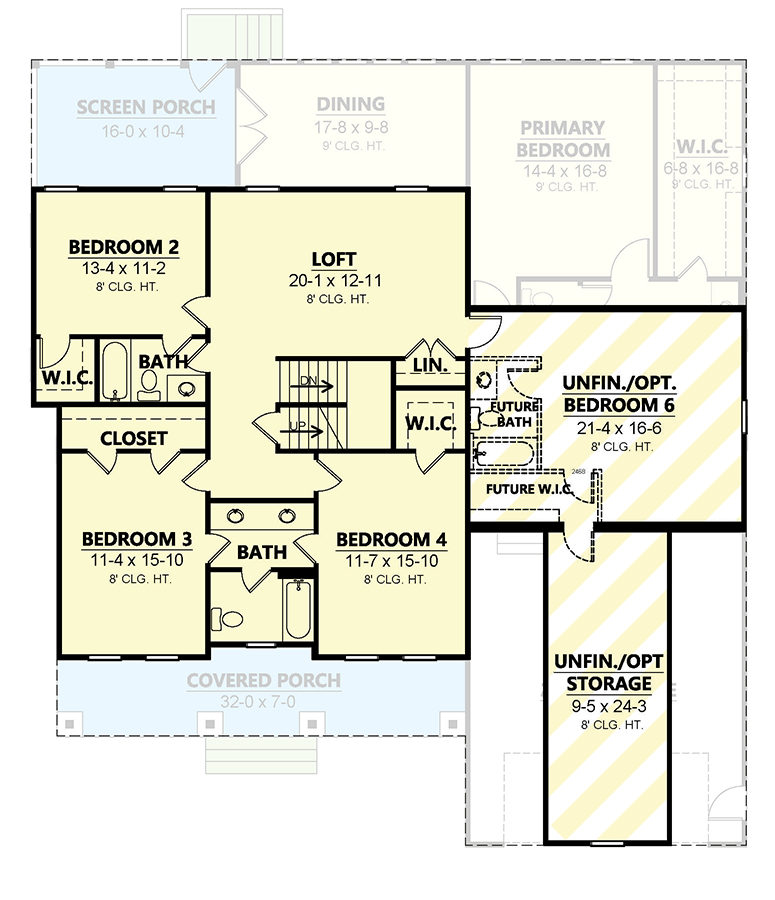 Plan 260031RVC: 5-Bedroom New American Craftsman House Plan Second Level Loft - 3432 Sq Ft - Floor Plan - 2nd Floor - Craftsman, New American