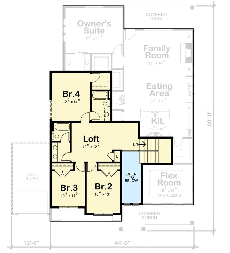Plan 42464DB: 4-Bedroom New American House Plan with Loft - 3029 Sq Ft - Floor Plan - 2nd Floor - Craftsman, New American