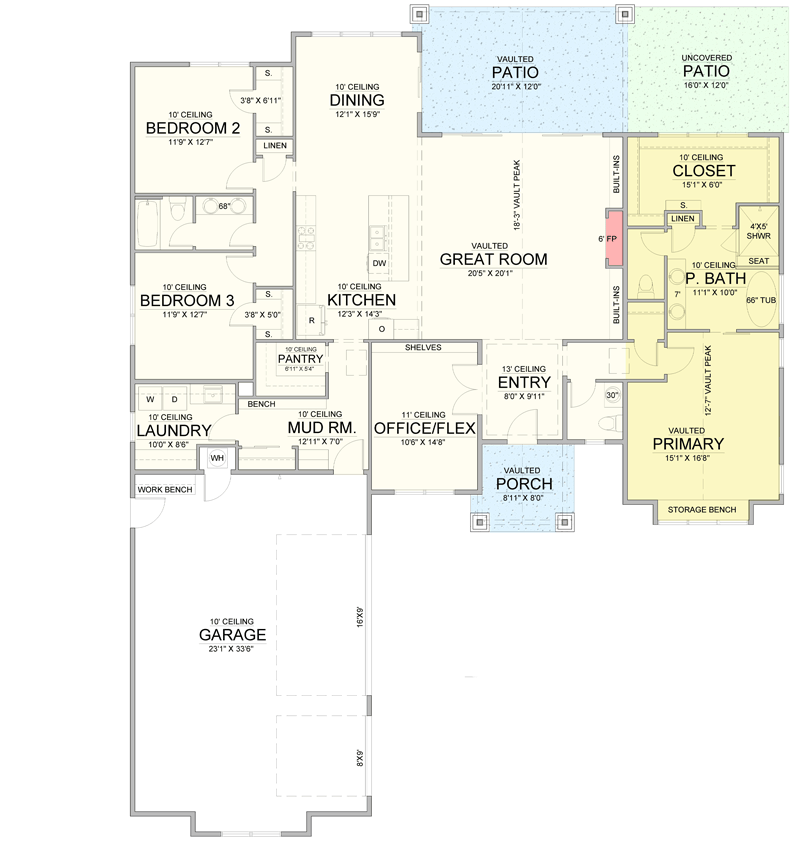Plan 365056PED: 3 or 5 Bed Modern Farmhouse Plan with Office or Flex Room - 2500 Sq Ft - Floor Plan - Main Level - Optional Main Level Layout ($ Paid Option) - Modern Farmhouse, New American