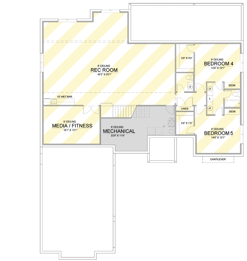 Plan 365056PED: 3 or 5 Bed Modern Farmhouse Plan with Office or Flex Room - 2500 Sq Ft - Floor Plan - Lower Level: Optionally Finished Basement ($ Paid Option) - Modern Farmhouse, New American