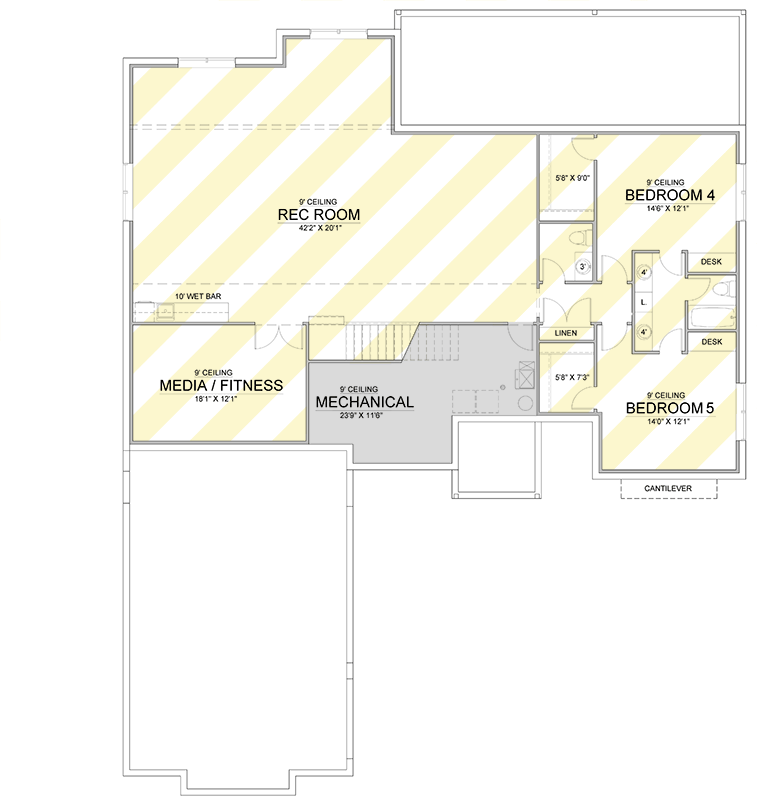 Plan 365057PED: 3 or 5 Bed Single-Story Craftsman House Plan with Vaulted Great Room - 2500 Sq Ft - Floor Plan - Lower Level: Optionally Finished Basement - Craftsman, Mountain
