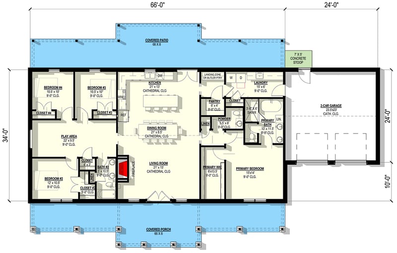 Plan 405000FDC: Charming Country Craftsman Home with 4-Beds and Expansive Outdoor Living - Floor Plan - Main Level - Country, Craftsman, Ranch