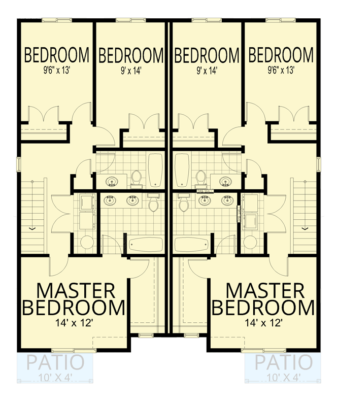 Plan 267083SPK: 3-Bed Traditional-Style Duplex House Plan with Patio - 1447 Sq Ft Each - Floor Plan - 2nd Floor - Traditional